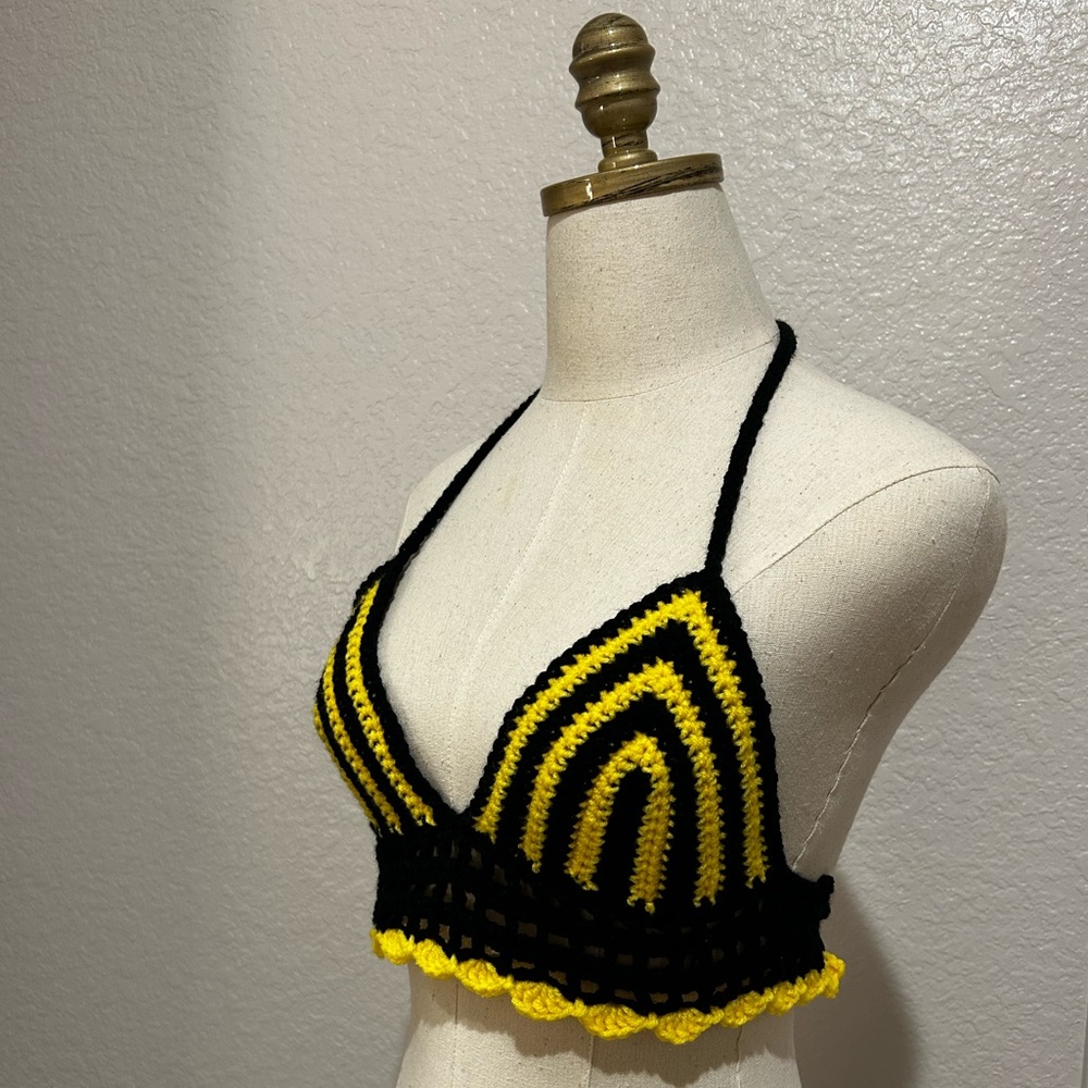 Handmade Black and Yellow Crochet Halter Top